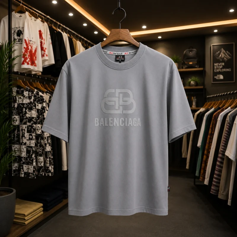 Men’s Grey Minimal Logo Drop Shoulder T-Shirt