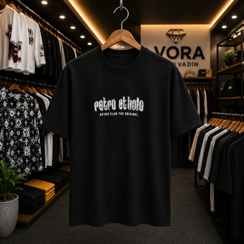 Men’s Black Retro Club Graphic Drop Shoulder T-Shirt