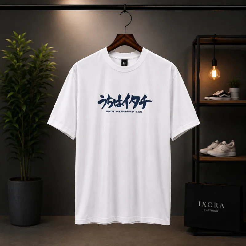 Men’s White Itachi Japanese Graphic Drop Shoulder T-Shirt