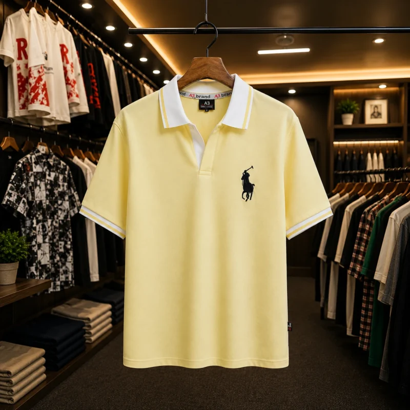 Men’s Light Yellow Contrast Collar Polo T-Shirt