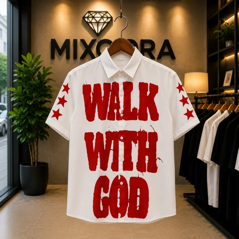 Men’s White Walk With God Graphic Boxy Fit Shirt