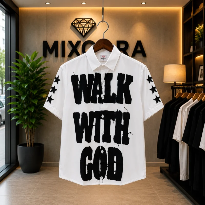 Men’s White Walk With God Black Graphic Boxy Fit Shirt