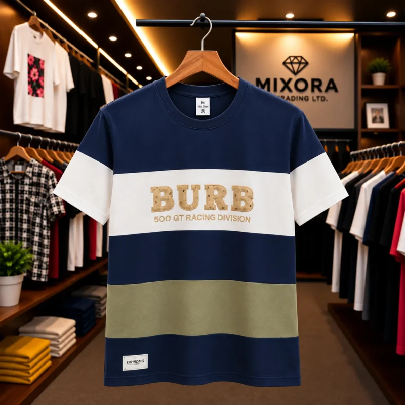 Men's Navy, White & Olive Color Block T-Shirt