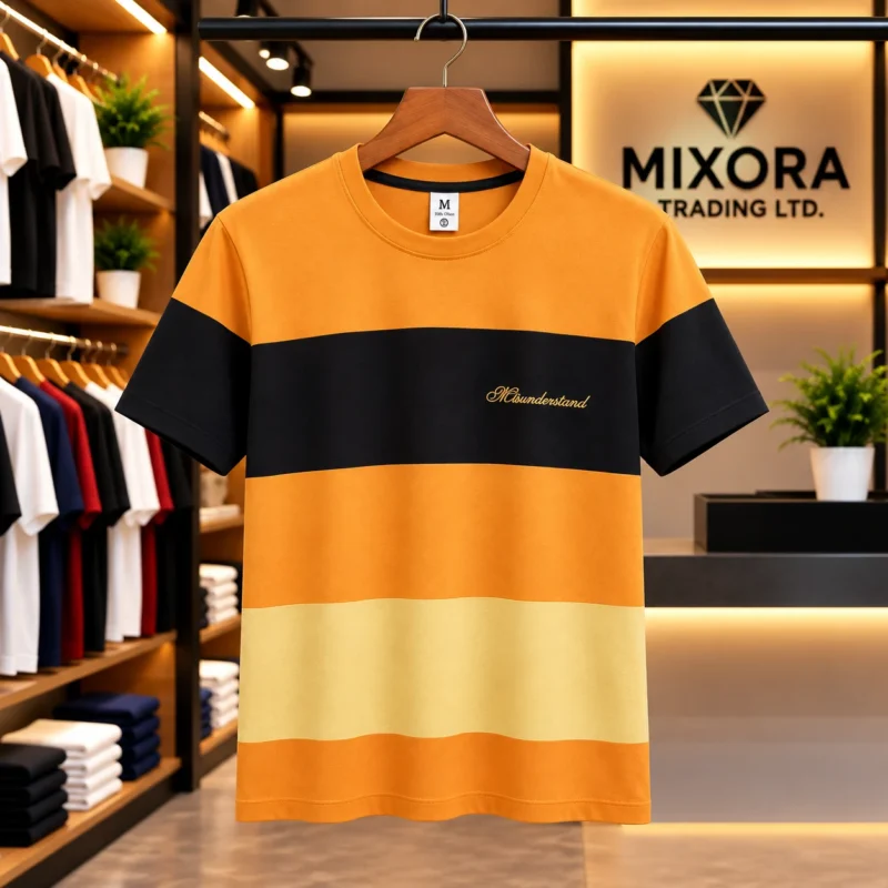 Men's Mustard, Black & Cream Color Block T-Shirt