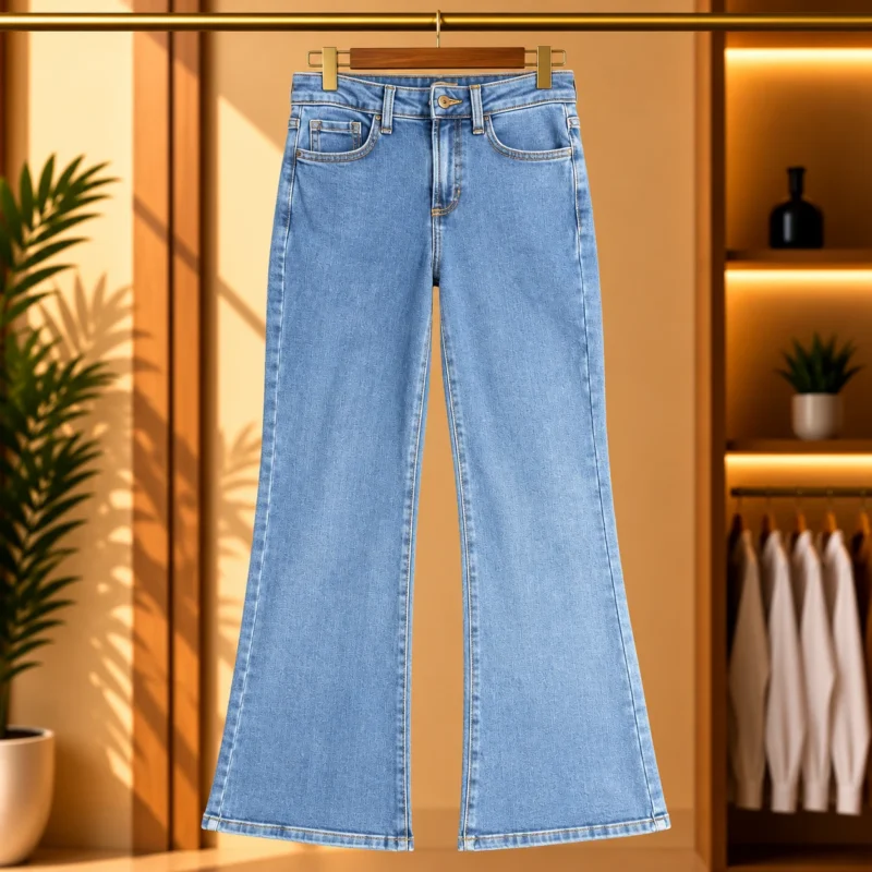 Light Blue High-Waisted Flared Denim Jeans