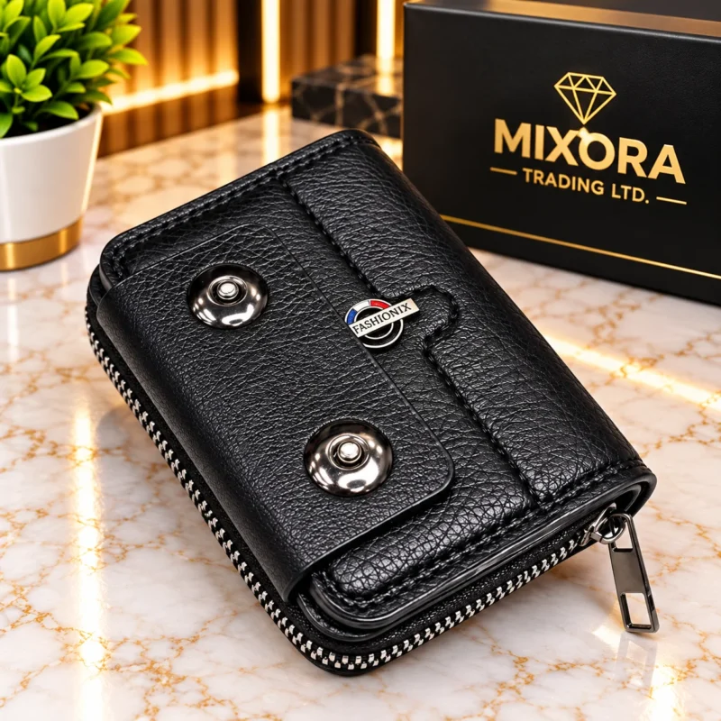 Men's Black Textured Zip-Around Wallet