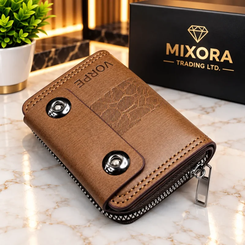 Men's Tan Brown Textured Zip-Around Wallet