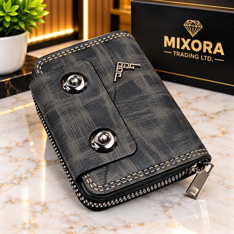 Men's Charcoal Grey Textured Zip-Around Wallet