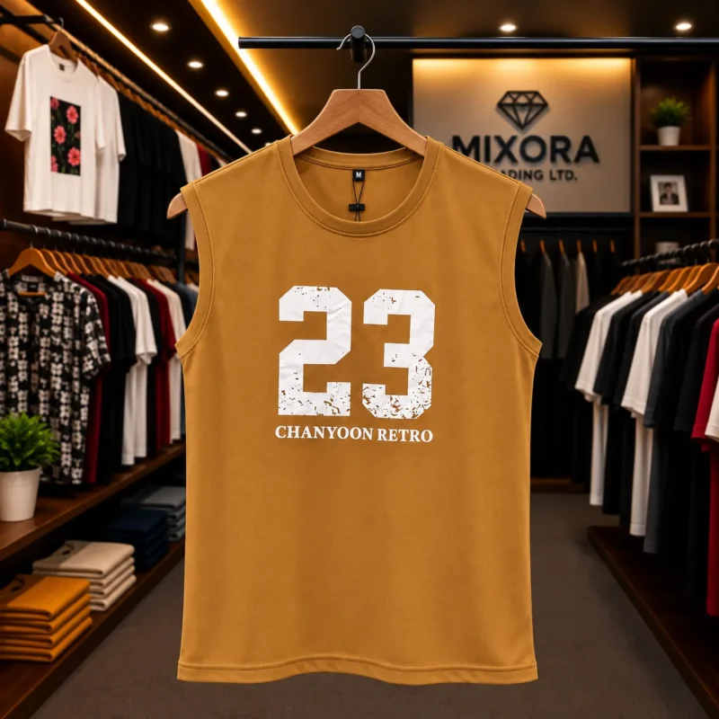 Men's Camel Brown 23 Graphic Print Sleeveless Tank Top