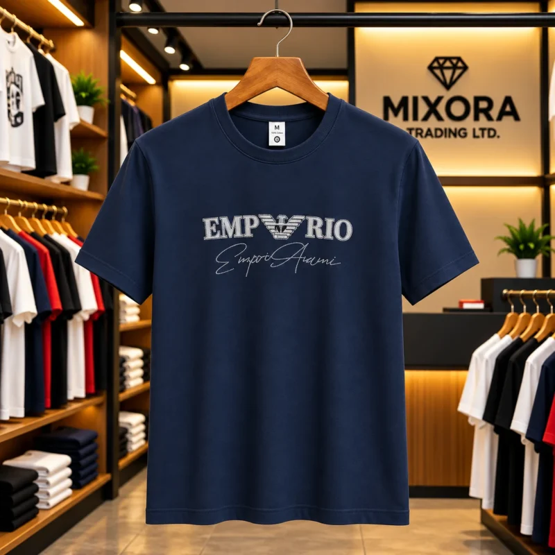 Men's Navy Blue Emporio Graphic Print Short Sleeve T-Shirt