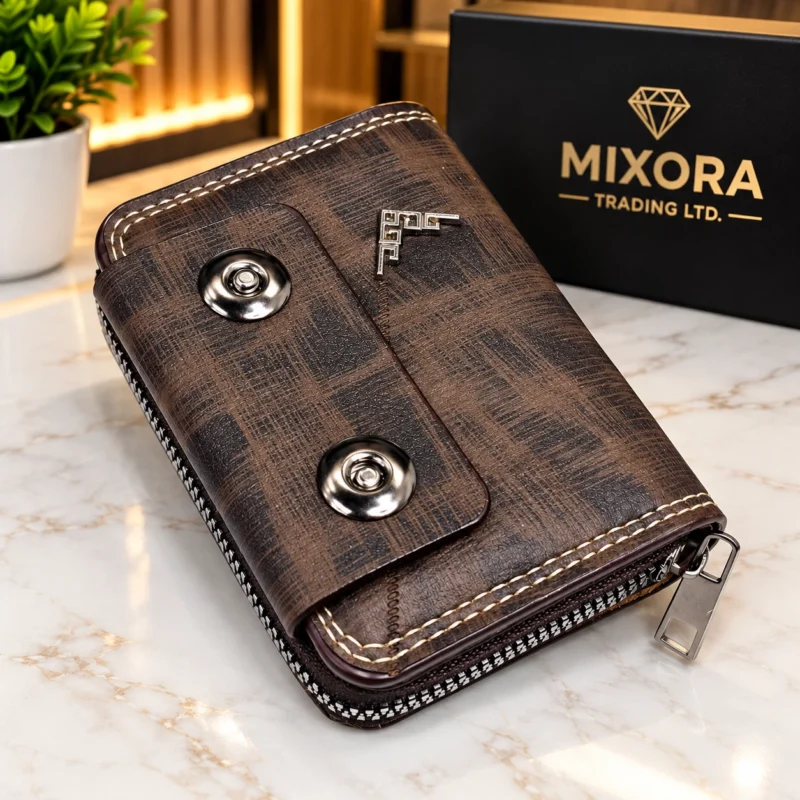 Men's Dark Brown Textured Zip-Around Wallet