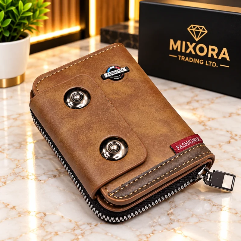 Men's Camel Brown Zip-Around Wallet