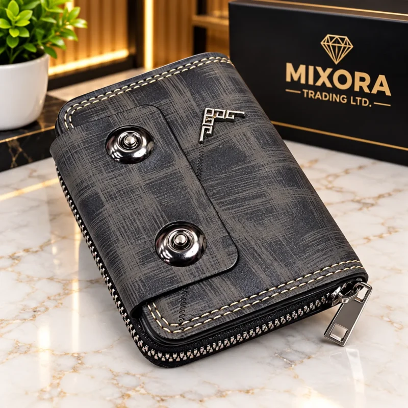 Men's Charcoal Grey Textured Zip-Around Wallet