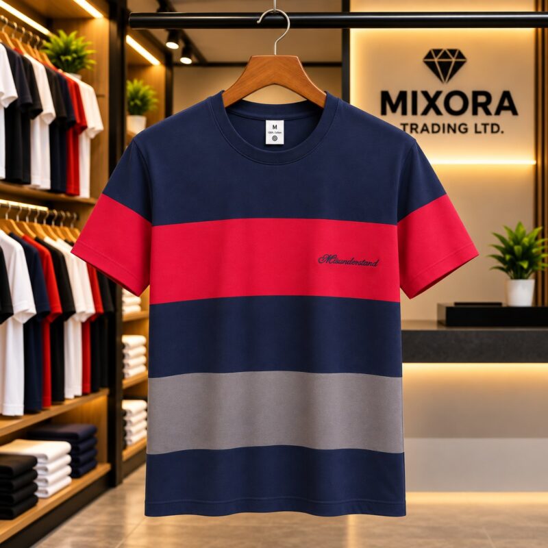 Men's Navy, Red & Grey Color Block T-Shirt