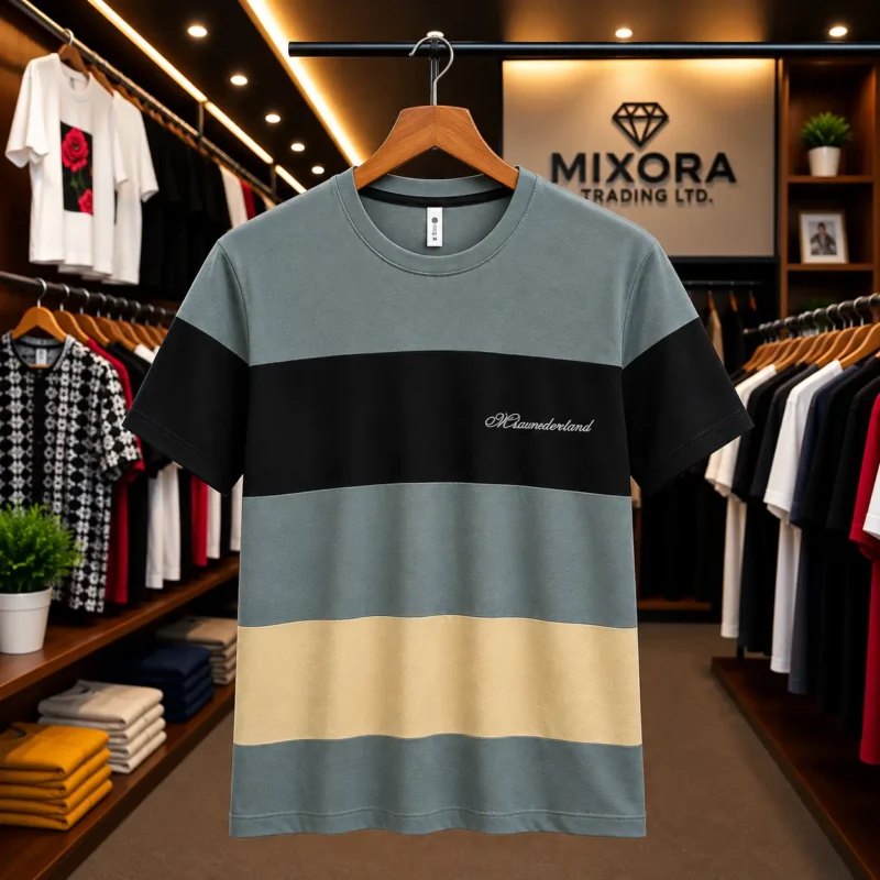 Men's Grey, Black & Beige Color Block T-Shirt