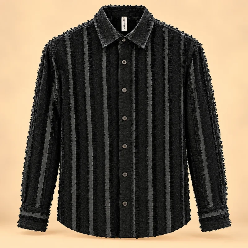 Men's Black & Grey Striped Casual Shirt