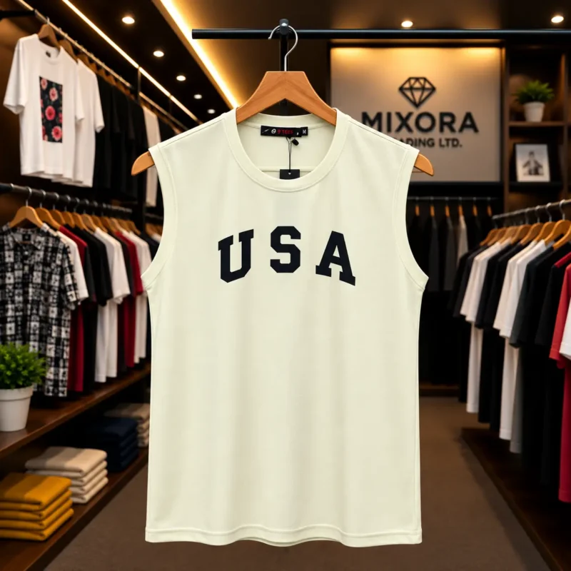 Men's Cream USA Graphic Print Sleeveless Tank Top
